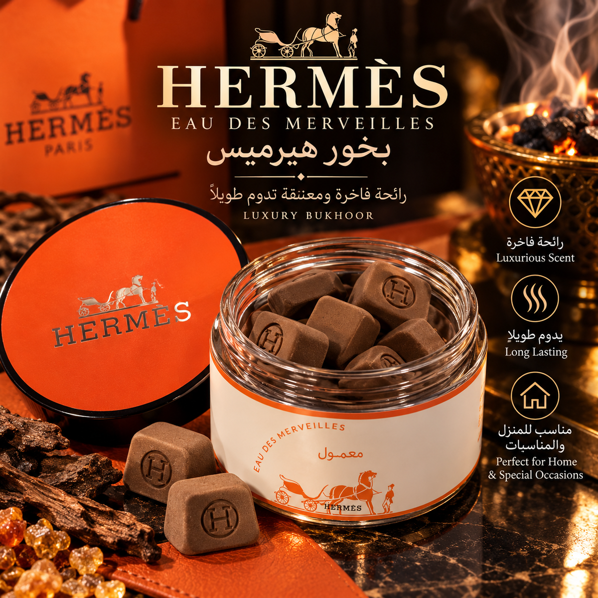 HERMES
EAU
DES MERVEILLES
بخور هيرميس
رائحة فاخرة ومعننقة تدوم طويلاً